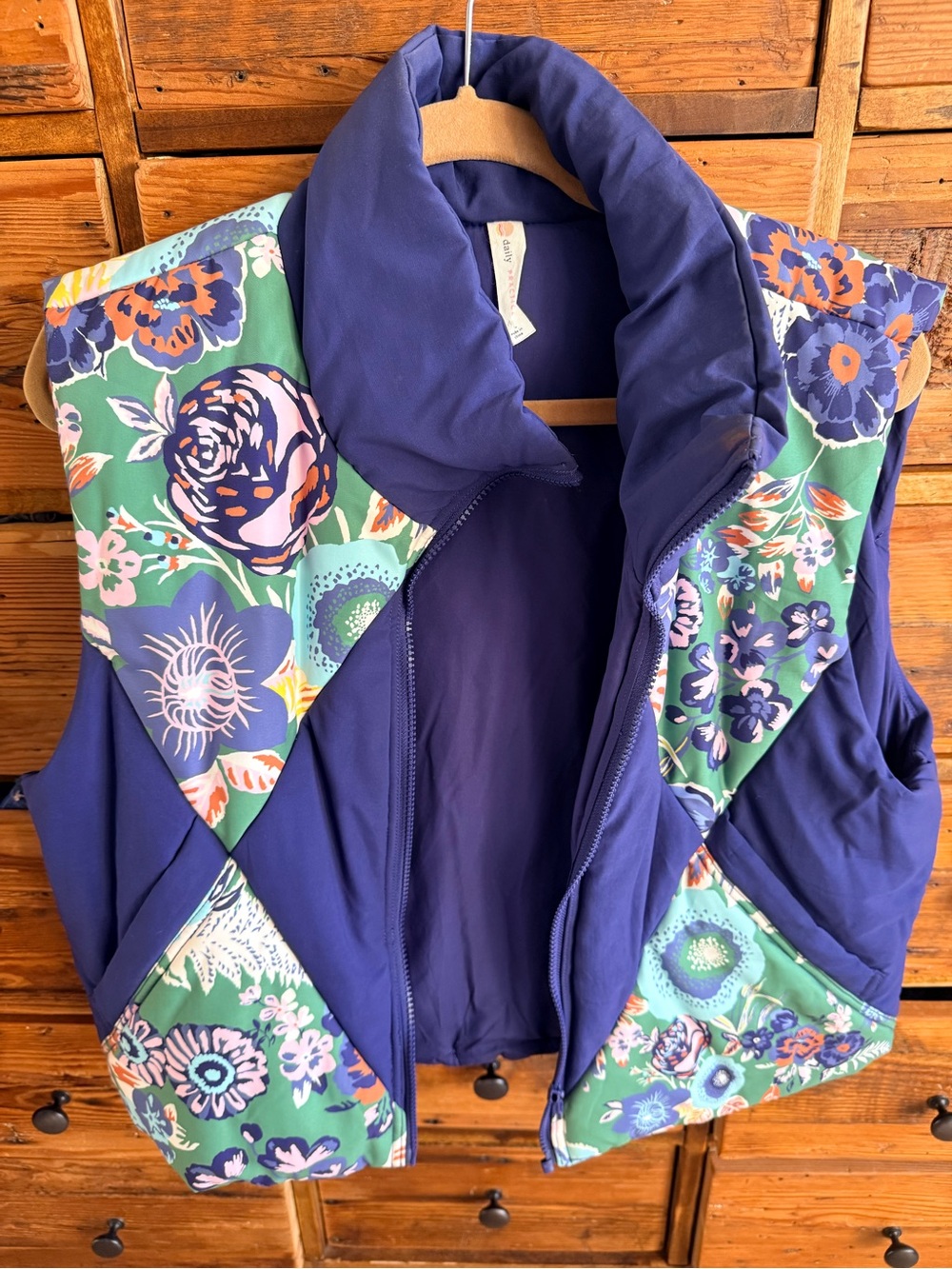 Daily Practice (Anthropologie) Purple Puffer Vest with Floral Panels